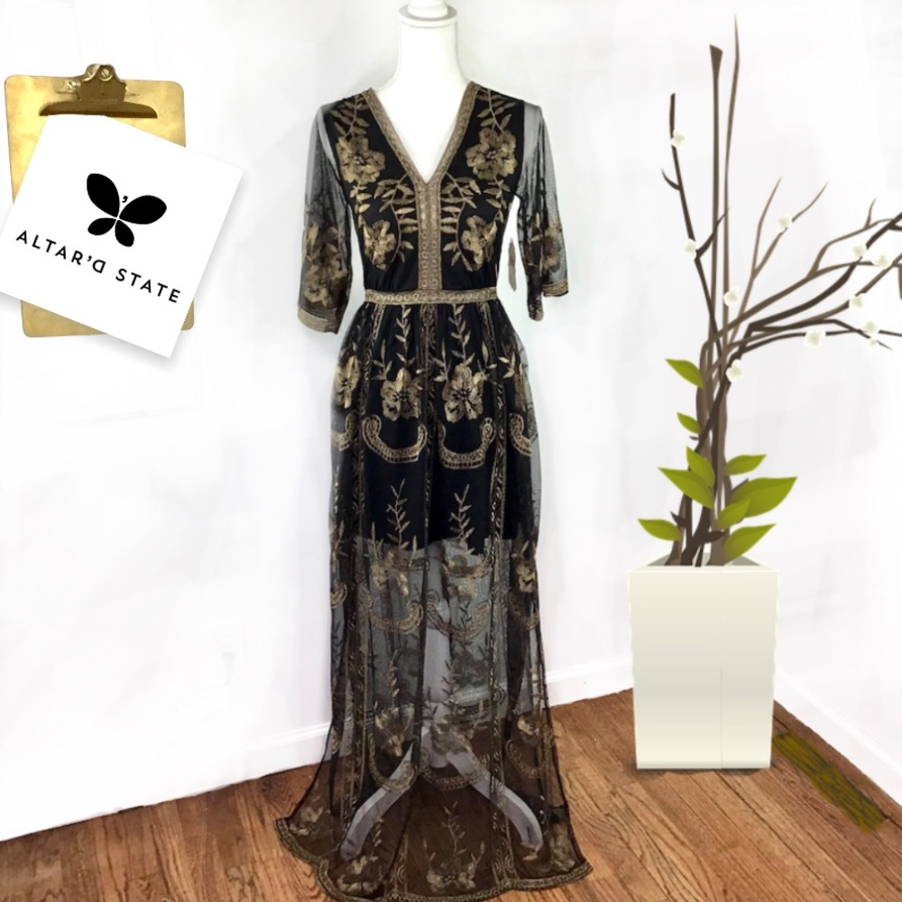 LAST 1 Altar’d State Honey Sheer Maxi Black Dress